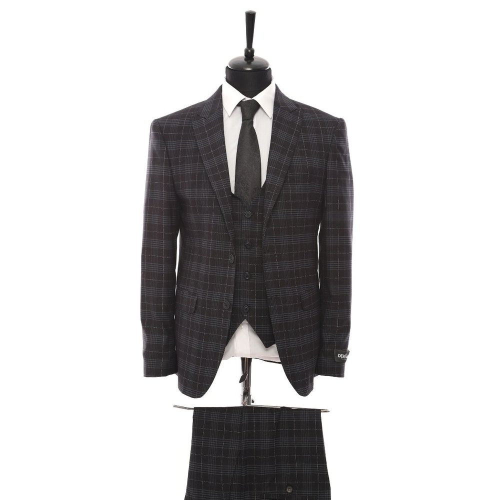 Black Plaid Suit, 3-Piece Turkish Import